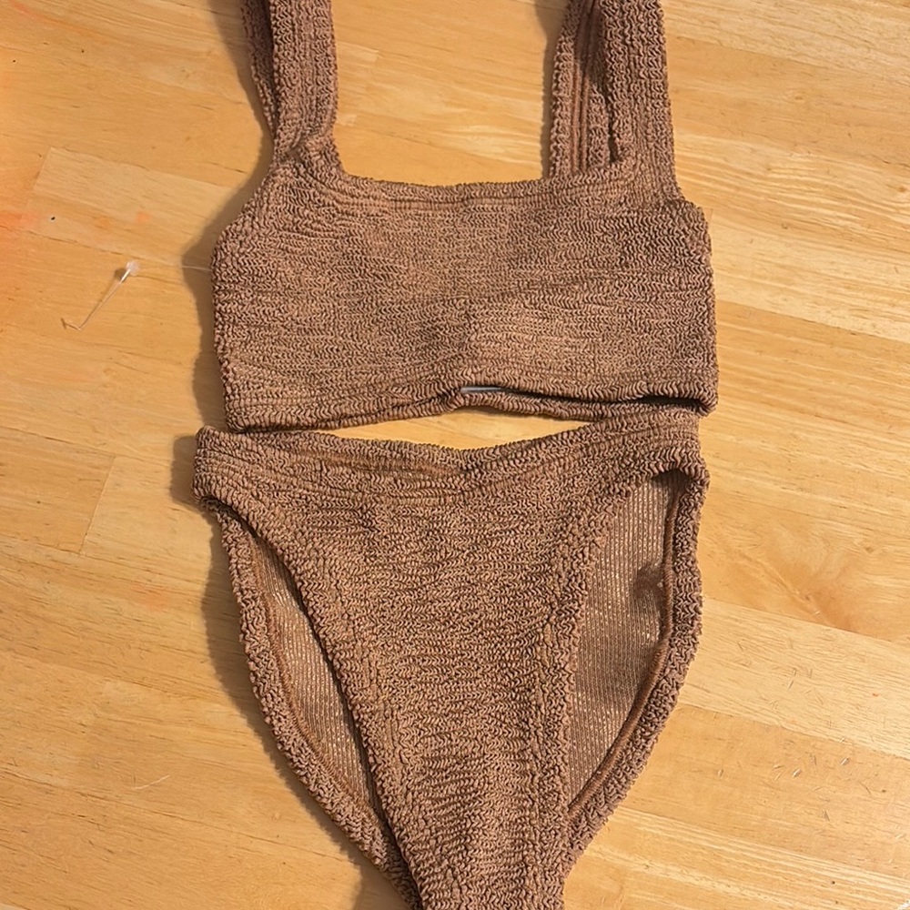 Hunza G Brown Textured Bikini Swimwear